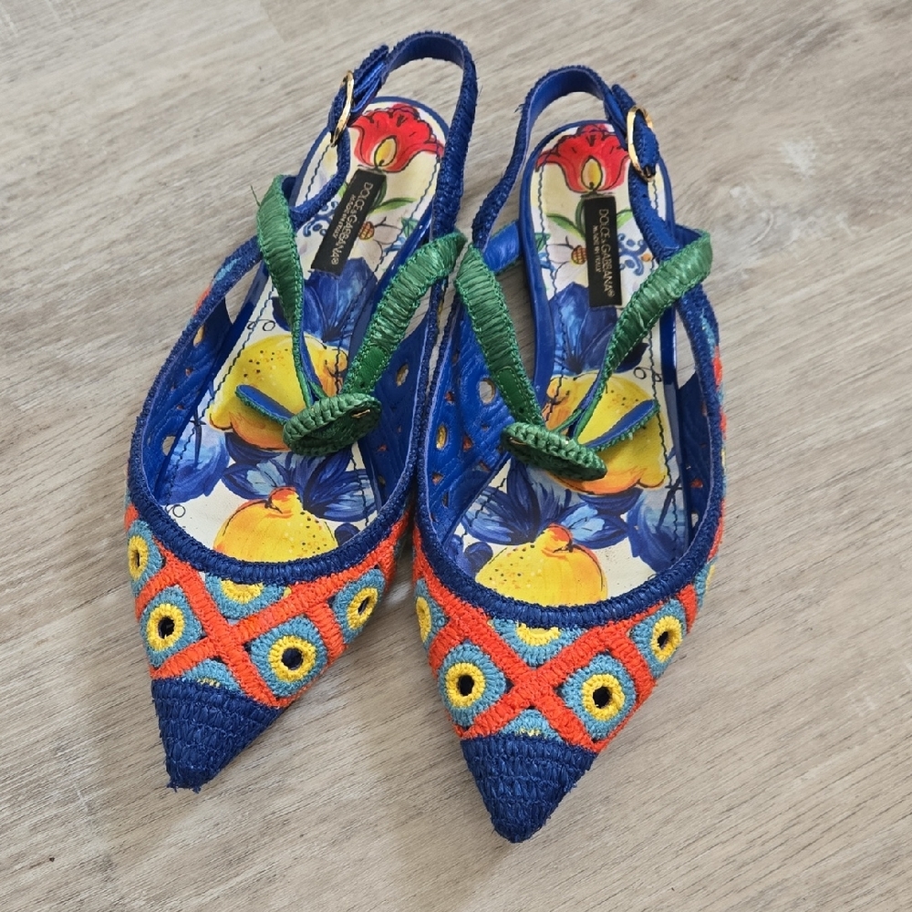 Dolce & Gabbana Blue and Green Artistic Flats